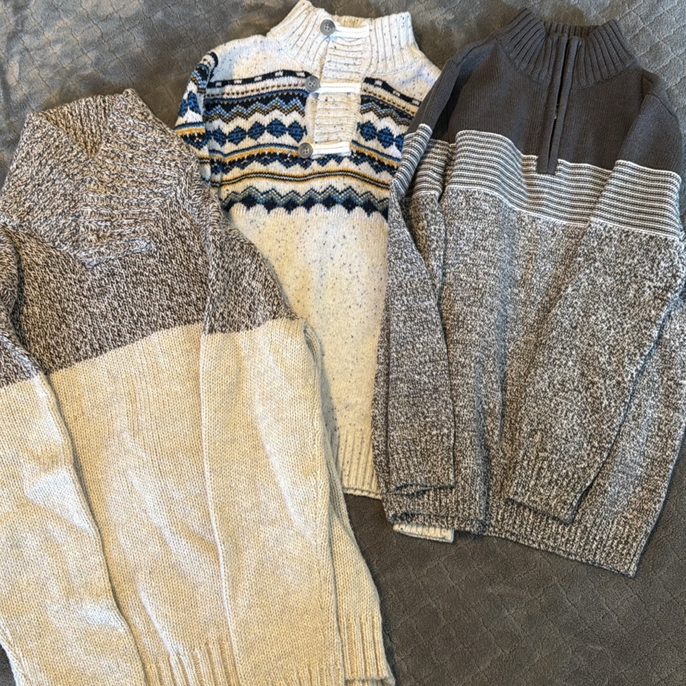 Cat & Jack Cream Fair Isle Knit Sweater with Blue and Gold Pattern